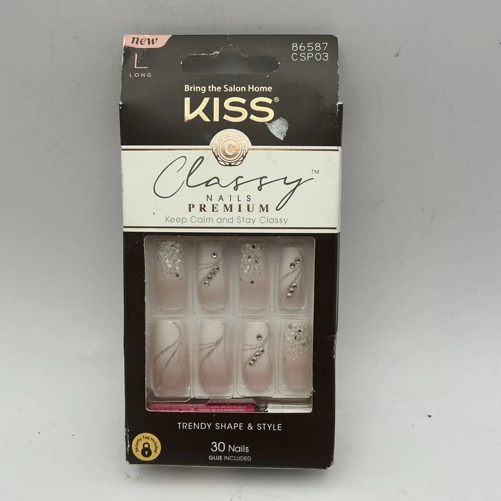 KISS Classy Nails Premium Press On Nails Long Square Glitz Rhinestone CSP03